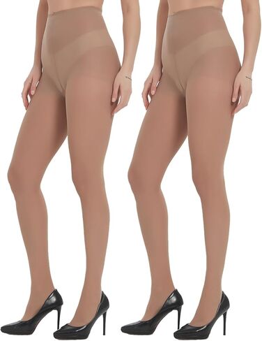 Citystl 2 Pairs Women's Black Sheer Tights - 30D Not Rip Control Top Pantyhose - Reinforced Toes in Kuwait