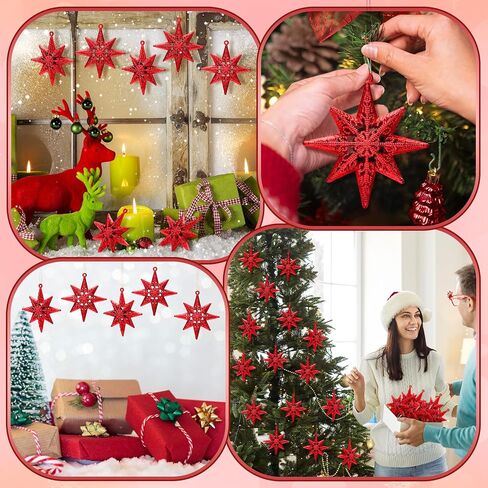 Civaner 24 Pcs Christmas Decoration Bethlehem Star Ornament for Christmas Tree 8 Point Silver Glitter Star Ornaments 3D Hollow Silver Glitter Stars Hanging Pendant for Decoration Xmas Party in Saudi Arabia