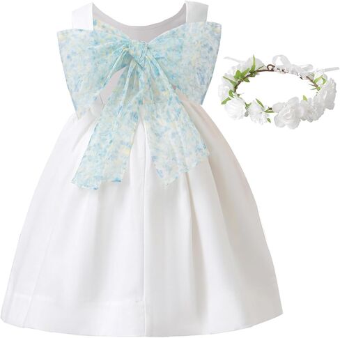 Girls Dresses Size 6-10Y White Lace Dress Toddler Girls Outfit Ivory Flower Girl Kids Formal Dress with Flower Crown in Saudi Arabia