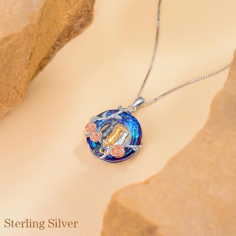 TOUPOP Cat Gifts for Cat Lovers 1 2 3 Cats Necklace 925 Sterling Silver Rose Flower Blue Crystal Jewelry Birthday Christmas Gifts for Women Her Mom in Saudi Arabia