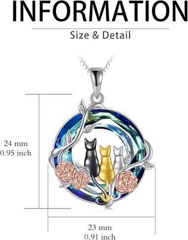 TOUPOP Cat Gifts for Cat Lovers 1 2 3 Cats Necklace 925 Sterling Silver Rose Flower Blue Crystal Jewelry Birthday Christmas Gifts for Women Her Mom in Saudi Arabia