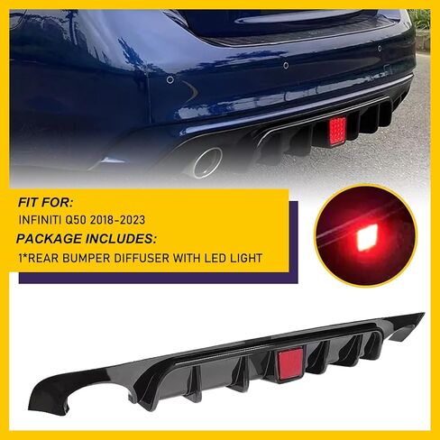 Carbon Fiber Rear Bumper Lip Spoiler Diffuser Splitter for Infiniti Q50 2018-2023 with LED Lights in Kuwait