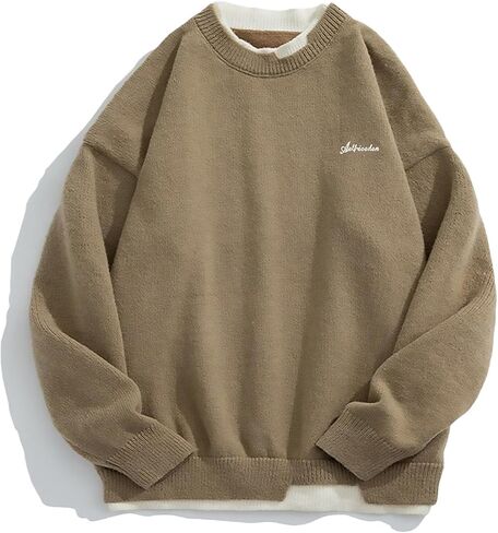 Aelfric Eden Mens Oversized Sweater Fake Two Basic Classic Sweaters Casual Soft Pullover Streetwear Tops in Kuwait
