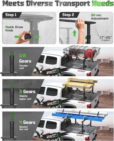 StarONE Truck Ladder Rack - Adjustable Height 19"-25" Aluminum Truck Bed Rack Fit for Tacoma/Gladiator with Bed Rails,Fits Ladder,Lumber,Pipes,Kayak,Surfboard,Bike Rack & Rooftop Tent,No Drilling in Kuwait