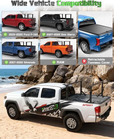 StarONE Truck Ladder Rack - Adjustable Height 19"-25" Aluminum Truck Bed Rack Fit for Tacoma/Gladiator with Bed Rails,Fits Ladder,Lumber,Pipes,Kayak,Surfboard,Bike Rack & Rooftop Tent,No Drilling in Kuwait