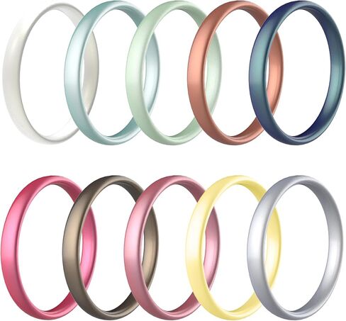 10/6/4 Packs Engagement Rings Women, Thin and Stackable Rings Silicone Women Wedding Bands，Rubber Promise Rings for Gift, Anniversary Ring for Work Out- 2.5mm Width - 1.8mm Thick in Saudi Arabia