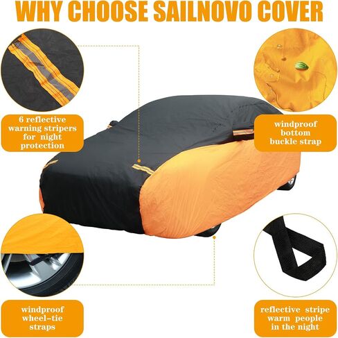 Riakrum Covel Cover Cover مقاومة للماء معظم الطقس للسيارات ، والغطاء الكامل في الهواء الطلق شمس الحماية من الأشعة فوق البنفسجية ، ومقاومة للخدش مقاومة للرياح (طول سيدان (185-193 ') 70' H ، الأسود ، البرتقالي) in Kuwait