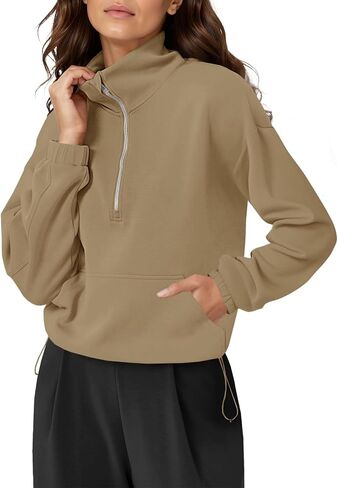 Fisoew Womens Half Zip Sweatshirt Stand Collar Long Sleeve Oversized Fall Pullover Quarter Zipper With Pockets in Saudi Arabia