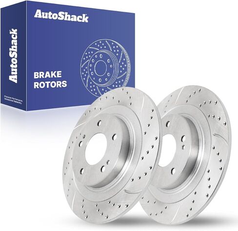 AutoShack Pair of 2 Rear Drilled and Slotted Brake Rotors Silver Driver and Passenger Side Replacement for Mitsubishi RVR Outlander PHEV Eclipse Cross 2013-2023 Outlander Sport AWD FWD PR1081058DSZPR in Saudi Arabia