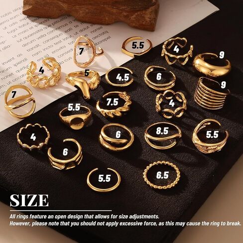 KISS WIFE Chunky Gold Rings Adjustable Finger Rings for Women 20 Pcs Trendy Dainty Iregular Stackable Chunky Jewelry Ring Set Gifts for Women in Kuwait