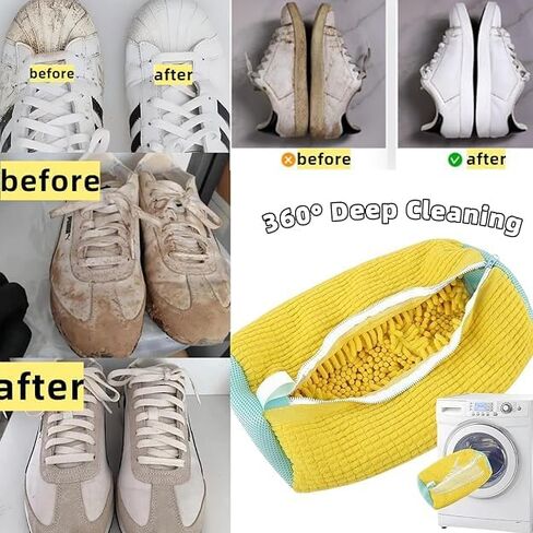 4Pack XXL Shoe Washing Machine Bag - Reusable Shoe Cleaning Bags, 360°Deep Clean for Sneakers, Tennis Shoes, and Slippers,Wash Bags Perfect for Travel & Home Use(Yellow and White) in Kuwait