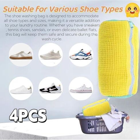 4Pack XXL Shoe Washing Machine Bag - Reusable Shoe Cleaning Bags, 360°Deep Clean for Sneakers, Tennis Shoes, and Slippers,Wash Bags Perfect for Travel & Home Use(Yellow and White) in Kuwait