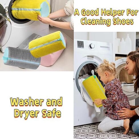 4Pack XXL Shoe Washing Machine Bag - Reusable Shoe Cleaning Bags, 360°Deep Clean for Sneakers, Tennis Shoes, and Slippers,Wash Bags Perfect for Travel & Home Use(Yellow and White) in Kuwait