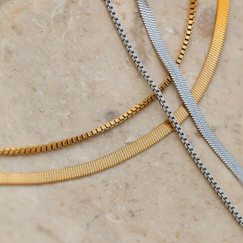 Herringbone Gold Necklace for Women Non Tarnish 14k Gold Plated Layered Necklaces Simple Dainty Gold Chain Thin Trendy Choker Snake Necklace Gold Jewelry for Women Gift14 /16/ 18inch in Kuwait
