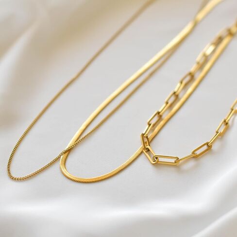 Herringbone Gold Necklace for Women Non Tarnish 14k Gold Plated Layered Necklaces Simple Dainty Gold Chain Thin Trendy Choker Snake Necklace Gold Jewelry for Women Gift14 /16/ 18inch in Kuwait