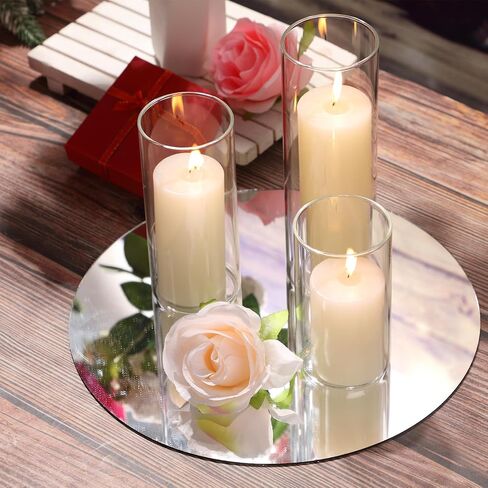 Shihanee 36 Pcs Pillar Candles and Glass Cylinder Vases Tall Cylinder Holders for Pillar Candles Wedding Centerpieces, Total 18 Sets(3.4'' X 4.7", 7", 9.8",Clear,Ivory White) in Saudi Arabia