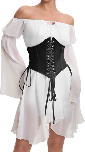 ETATNG Womens Two Piece Corset Dress Off Shoulder Bell Sleeve Summer Party Lace Up Bustier Dress in Saudi Arabia