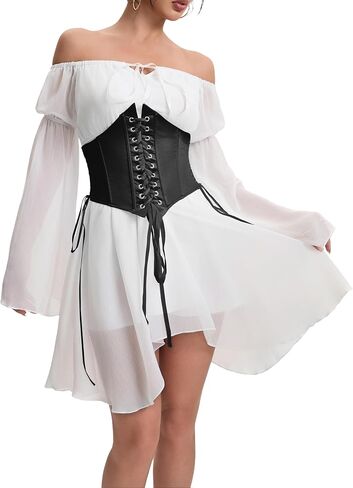 ETATNG Womens Two Piece Corset Dress Off Shoulder Bell Sleeve Summer Party Lace Up Bustier Dress in Saudi Arabia