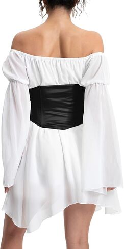 ETATNG Womens Two Piece Corset Dress Off Shoulder Bell Sleeve Summer Party Lace Up Bustier Dress in Saudi Arabia