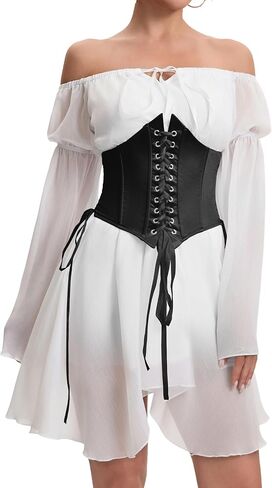 ETATNG Womens Two Piece Corset Dress Off Shoulder Bell Sleeve Summer Party Lace Up Bustier Dress in Saudi Arabia
