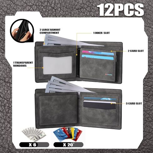 12 PCS MEN'S Wallet Dad Leather Withrets Wallets Pu Geather Wallet Way Day Homports for Groomsmen Uncle Pirthday Anniversary in Saudi Arabia