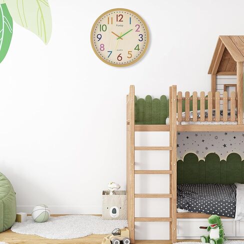 Foxtop Silent Kids Wall Clock Non-Ticking Battery Operated Colorful Childrens Clock for Classroom Playroom Nursery Bedrooms Kids Room (3D Numbers, 12 inch) in Kuwait