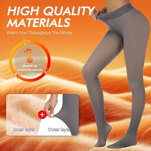 2 Pairs Women Fleece Lined Tights-Fake Translucent Leggings High Waist Pantyhose Sheer Thick Warm Tights For Women in Saudi Arabia