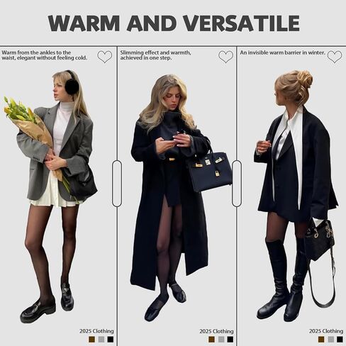 2 Pairs Women Fleece Lined Tights-Fake Translucent Leggings High Waist Pantyhose Sheer Thick Warm Tights For Women in Saudi Arabia