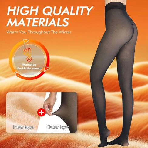 2 Pairs Women Fleece Lined Tights-Fake Translucent Leggings High Waist Pantyhose Sheer Thick Warm Tights For Women in Saudi Arabia