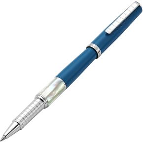 Xezo Speed Master Fine Rollerball Pen. Matte Lapis Blue with White Mother of Pearl. Chrome Plated. Lightweight Brass Body. No Two Alike. Etched With a Serial Number