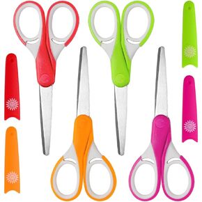 Potamish Kids Scissors (4-Pack, Rounded-tip, 5.2''), Small Safety Scissors Blunt-tip Toddler Scissors with Cover, Soft Grip Kid scissors for School Classroom Children, Assorted Colors PM-041-A