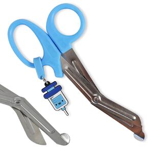 Nursing Scissors - Medical scissors- Blunt Tip Scissors - Stainless Steel - Design - Distinctive Keyring (Blue)