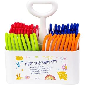 Kids Scissors Set with Classpack Art Caddy Organizer (36 Count Teacher Pack, Rounded-tip, 5.5-inch) - Assorted Colors Blunt-tip School Student Crafting Scissors Supplies AW-063-36