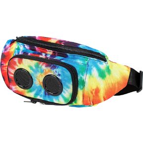 Fannypack with Speakers. Bluetooth Fanny Pack for Parties/Festivals/Raves/Beach/Boats. Rechargeable, Works with iPhone & Android. (Tie Dye, 2024 Edition)