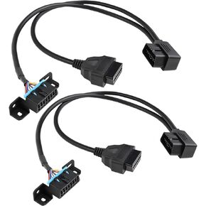 iKKEGOL Pack of 2 Right Angle Universal OBD2 OBD II 16 Pin Splitter Y Open Cable, J1962 1 Male to 2 Female Connector with Underdash Mount Bracket 50cm/20