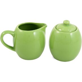 Lime Green Ceramic Creamer and Sugar Service Set with Lid