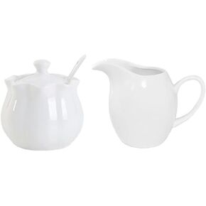 Mozacona White Ceramic Sugar Bowl Set Creamer Coffee Milk Pitcher Serving Set