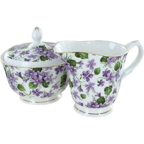 Gracie's Violets Bone China - Sugar and Creamer Set