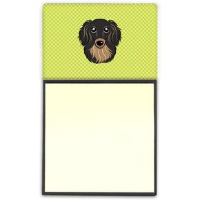 Caroline's Treasures Checkerboard Lime Green Longhair Black and Tan Dachshund Sticky Note Holder, 3.25 by 5.5", Multicolor
