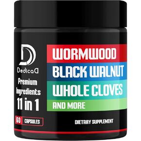 Wormwood Capsules Supplement - Extracted from Black Walnut, Cloves, Turmeric, Apple, Berberine HCl & More - 11 Ingredients Combined for Immune System, Body Management & Digestion Health - 60 Capsules