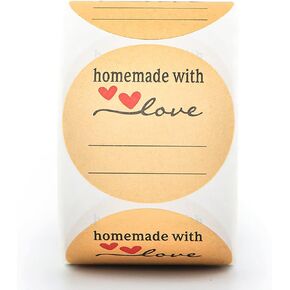 2 Inch Natural Brown Kraft Stickers (500 Per Roll), Homemade with Love Sticker with Lines for Writing (Permanent Adhesive) for Store Owners, Crafts, Organizing, Jar and Canning Labels