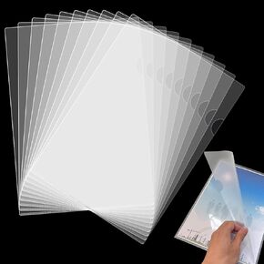 10 Pack Clear Plastic File Folders, L-Type Plastic File Folders Letter Size, Project Pockets Plastic Sleeves Transparent Folder for Office & School