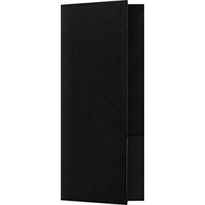 LUXPaper 4" x 9" Mini Presentation Folders | Two Pocket | Black Linen | 100lb. Cover | 10 Qty