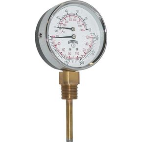 Winters TTD Series Steel Dual Scale Tridicator Thermometer with 2" Stem, 0-100psi/kpa, 3" Dial Display, ±3-2-3% Accuracy, 1/2" NPT Bottom Mount, 70-320 Deg F/C