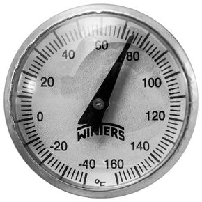 Winters TBM Series Stainless Steel 304 Dual Scale Bi-Metal Thermometer, 2-1/2" Stem, 1/4" NPT Fixed Center Back Mount Connection, 2" Dial, 0-200 F/C Range