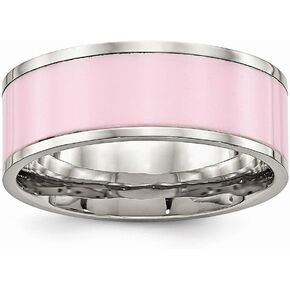 Solid Stainless Steel Pink Ceramic Wedding Band Ring