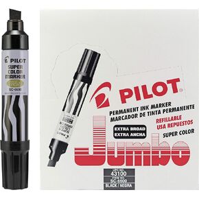 PILOT Super Color Jumbo Refillable Permanent Markers, Black Ink, Extra-Wide Chisel Point, 12-Pack (43100)