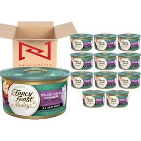 ناتشر فيستا، ديك رومي طري لذيذ، بريمافيرا مع الطماطم، والجزر، والسبانخ في مرق حريري، 3 أونصة (عبوة من 12 قطعة)، أفضل طعام للقطط من فانسي فيست في صندوق in Kuwait