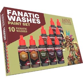 The Army Painter Warpaints Fanatic: Washes Paint Set Combo, Set of 10 Acrylic Paints in 18ml Dropper Bottles to Wash and Shade Miniature Models, Plus 1 Free Basecoating Brush