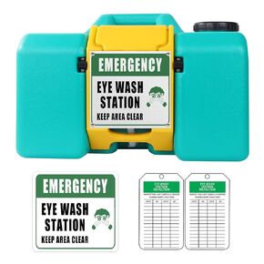 Ezcasch Portable Eyewash Station 8-Gallon OSHA Approved with One Station Sign and Two Inspection Tags, Wall-Mounted Gravity-Flow Indoors and Out, 30L Refillable Eyewash Station Heavy Duty